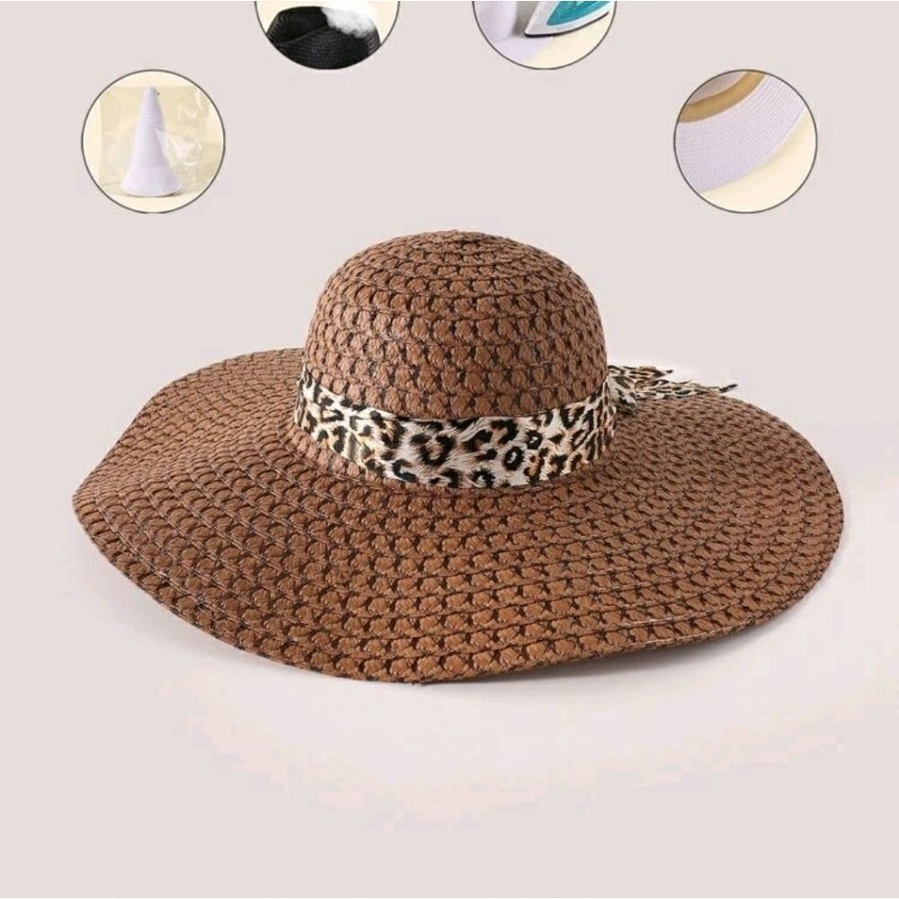 🌼Leopard Ribbon Decor Straw Hat - Picture 3 of 5